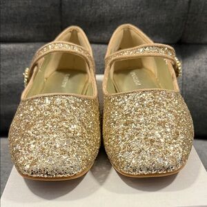 Nordstrom Gold Glitter Flats with Mary Jane Strap